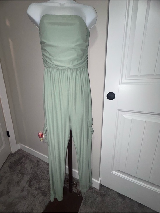 Pants - Strapless Wide-Leg Jumpsuit in Sage Green